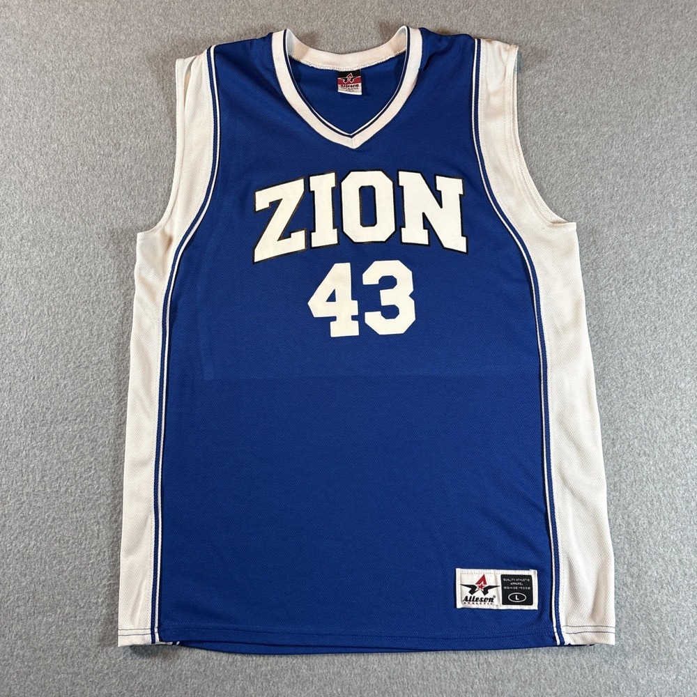 Vintage Alleson Athletic Blue ZION # 43 Jersey Men's Sz L Basketball